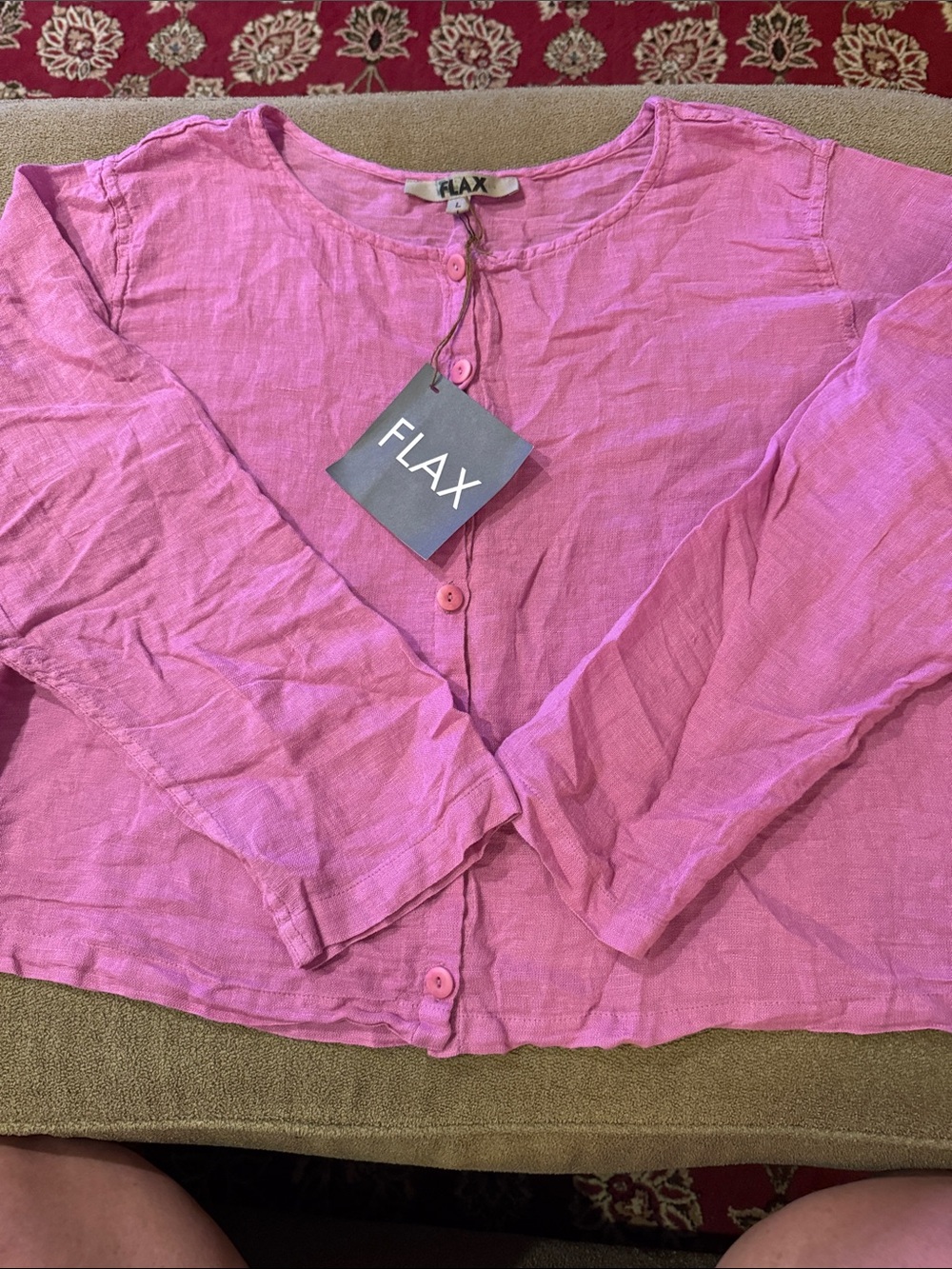 Flax Linen Linen Cotton Long Sleeve Button Top Size Large (TD)